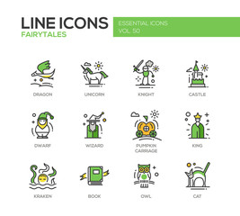 Wall Mural - Fairy Tales- flat design line icons set
