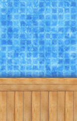 Wall Mural - pool water surface and wooden deck for background