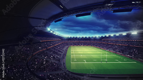 Dekoracja na wymiar  stadion-rugby-z-kibicami-pod-dachem-z-reflektorami