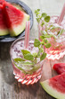 © Westend61 - Fresh mineral water with watermelon, sirup and ice in glasses