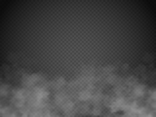 Fog or smoke isolated transparent special effect. White vector cloudiness, mist or smog background. Vector illustration