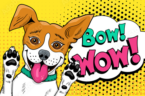 Bow Wow Pop Art Dog Funny Hy Surprised With Open Mouth Bow Wow Pop Art Dog Funny Hy Surprised With Open Mouth Rising His Paws