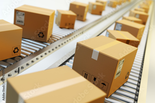 Fotomural Packages delivery, packaging service and parcels transportation system concept,