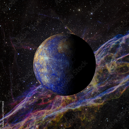 Fotografie, Obraz Solar system planet Mercury on nebula background 3d rendering