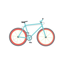 Bicycle Isolated Vector Illustration, Flat Cartoon Bike On White Background