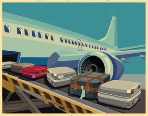 Wall Mural - civilian aircraft and baggage old poster