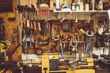 Horologists Workshop With Clock Repairing Tools, Equipment And Machinery
