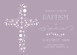 Baptism Invite Card Template with Cross and Flowers - Purple and White