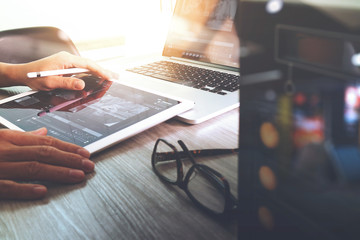 Poster - Website designer working digital tablet and computer laptop with