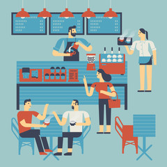 Wall Mural - Flat design illustration barista working in coffee shop. People