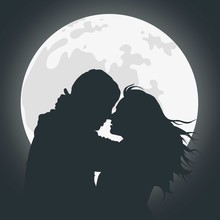 Black Silhouette Of Lovers At Night