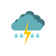 Wall Mural - Rain with thunderstorm icon in flat style isolated on white background. Weather symbol