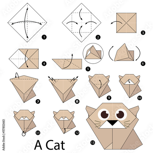 Step by step instructions how to make origami A Cat. Stock Vector Adobe Stock