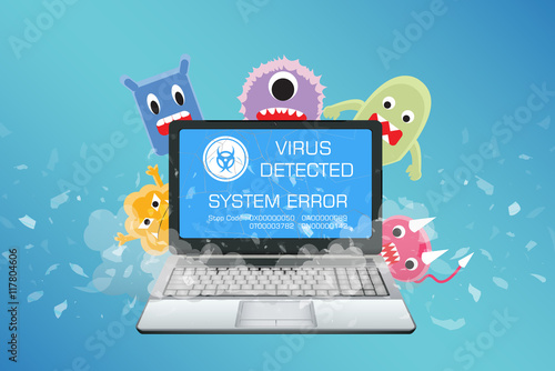 Fotografie, Obraz broken laptop with virus computer detect