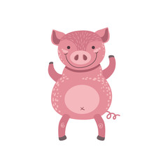 Sticker - Pink Pig Standing On Two Legs