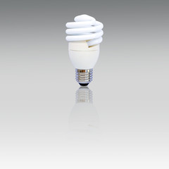 Closeup energy saving lamp isolated on grey background.