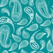 White sketches ornamental shapes on a turquoise background 