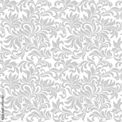 Nowoczesny obraz na płótnie Seamless pattern. Tracery of gray floral abstract element on a white background. Vintage style. The pattern can be used for printing on textiles, wallpaper, packaging