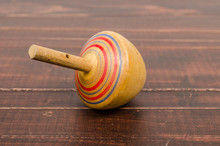 Old Colorful Wooden Spinning Top Toy