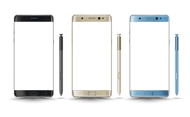Perfectly detailed new smartphones galaxy note 7 style isolation with digital pen. Vector illustration.