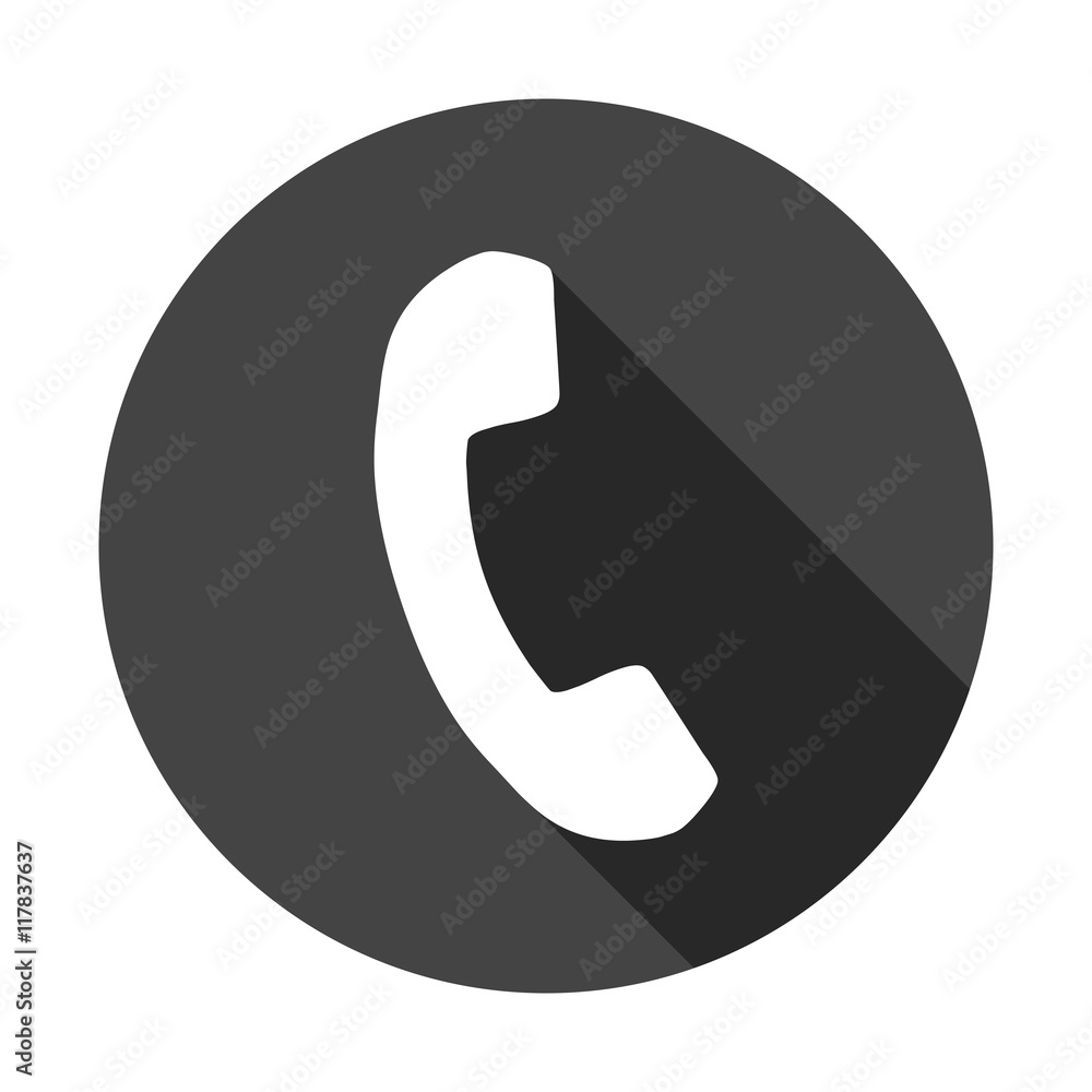 Phone icon in flat style. Vector illustration on round black background ...