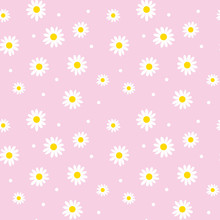 Daisy Cute Seamless Pattern. Floral Retro Style Simple Motif. Wh