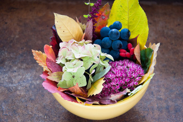 Wall Mural - Autumn Bouquet with leaves, flowers and fruits