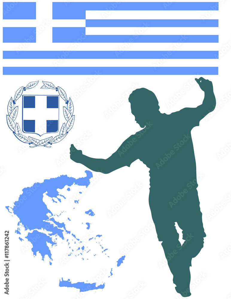 A Greek Evzone dancing vector silhouette isolated on white. Traditional ...