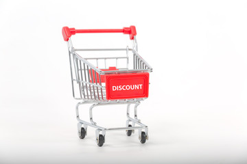 Shopping cart isolated on white. Discount concept.