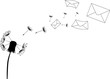 dandelion flying black seeds and envelopes