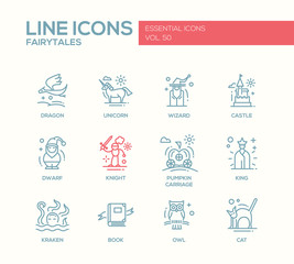 Wall Mural - Fairy Tales- flat design line icons set