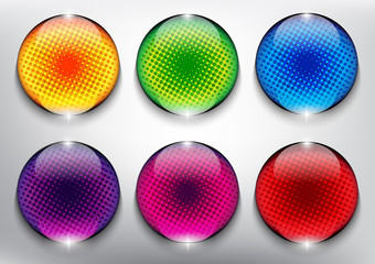 Wall Mural - Abstract vector web buttons set of 6. Colorful and glossy on the black panel. Vector illustration. Eps10.