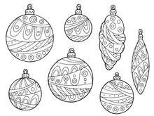 New Year Christmas Balls Black White Abstract Pattern Illustration Isolated Set Vector
