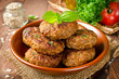 Juicy delicious cutlets with oatmeal. Rustic style