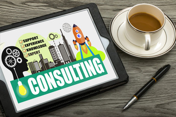 Wall Mural - consulting concept illustration displayed on tablet pc
