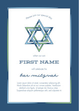 Bar Mitzvah Invitation, Greeting Card With Blue Background - Vector
