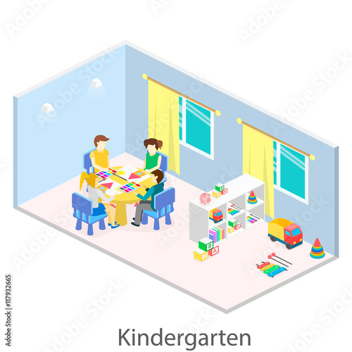 Isometric Interior Of Room In The Kindergarten Children