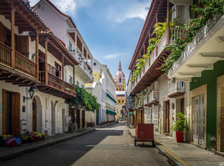 Sticker - Street view and Cathedral - Cartagena de Indias, Colombia