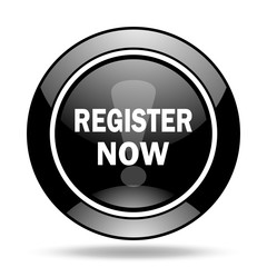 Poster - register now black glossy icon