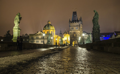 Canvas Print - Charles bridge at night, Prague, Chech Republic