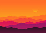 Fototapeta Zachód słońca - Abstract background sunset silhouette mountain scenery