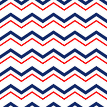 Abstract Geometric Chevron Seamless Pattern In Blue Red And White, Vector