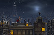Sinterklaas and the Pieten on the rooftops at night