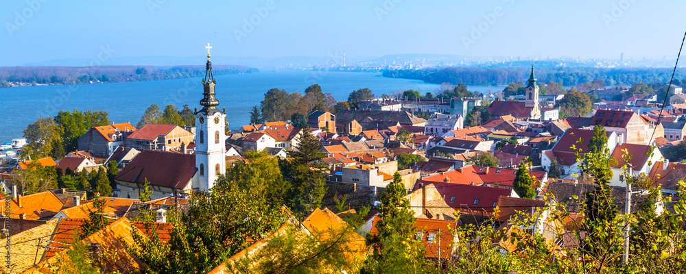 Obraz na płótnie Panoramic view of Zemun, with church tower in Belgrade, Republic of Serbia w salonie