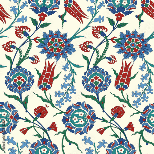 Obraz w ramie Floral pattern for your design. Traditional Arabic seamless ornament. Iznik. Vector. Background.