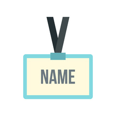 Canvas Print - Plastic Name badge with neck strap icon in flat style on a white background