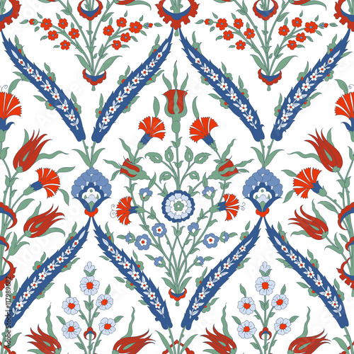 Obraz w ramie Floral pattern for your design. Traditional Arabic seamless ornament. Iznik. Vector. Background.