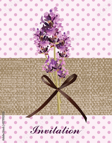 Retro Provence style Lavender Card with flowers in watercolor paint style. Ve...