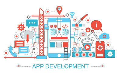 Poster - Modern Flat thin Line design App development concept for web banner website, presentation, flyer and poster.