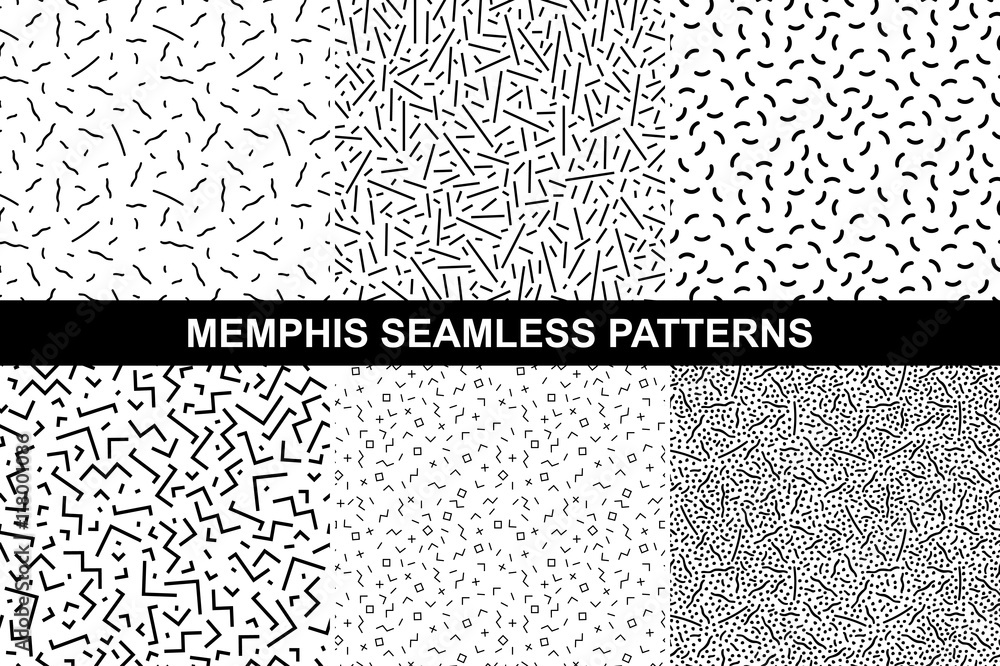 Collection of memphis patterns - seamless. - obrazy, fototapety, plakaty 